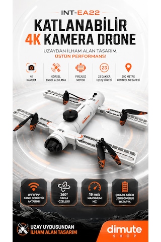 Katlanabilir 4k Kamera Drone Wifi Fpv, 360 Takla, Işık Sensörü Int-ae22