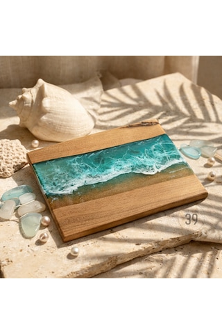 Bright Ocean Ceviz & Epoksi Sunum Tahtası 24x32 Cm Ceviz