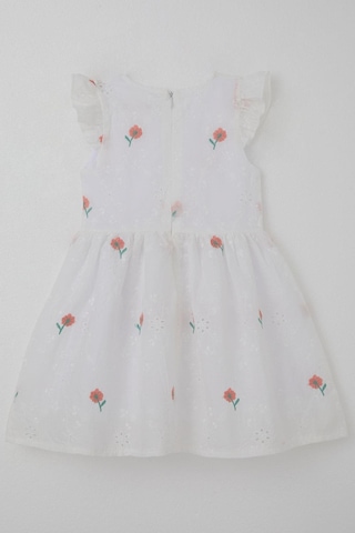 Breeze Kız Çocuk Elbise Çiçek Nakışlı Güpür Detaylı 3-7 Yaş, Ekru Ekru