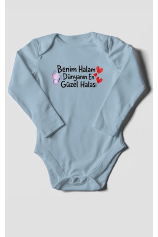 Morivokids Benim Halam Dünyanın En Güzel Halası Uzun Kollu Çıtçıtlı Bebek Body Bebe Mavisi