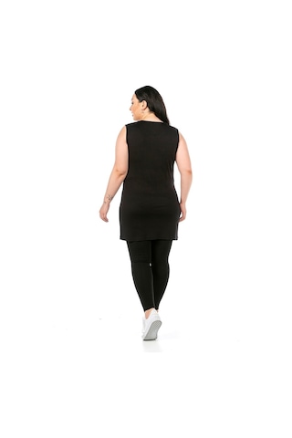 Disentis Büyük Beden Yuvarlak Yaka Kalın Askılı Viskon Uzun Siyah Body