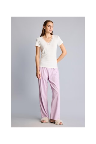 Defacto Regular Fit V Yaka Kısa Kollu Dantel Detaylı Üst Esnek Belli Alt Ribana Pijama Takımı I7414ax26aupr336 Mor-pr336