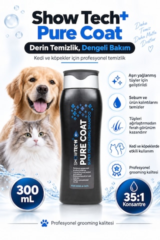 Showtech Pure Coat Yağ Giderici Kedi Köpek Şampuanı 300 Ml - 35:1 Konsantre İle Arındırıcı Şampuan