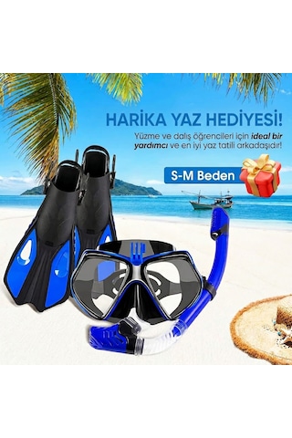 Hpytech Ayarlanabilir Şnorkel Seti Dalış Maskesi Palet Ve Kuru Şnorkel Takımı Yetişkin Deniz Havuz Seti S-m / L-xl Mavi-Siyah