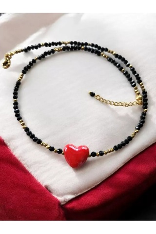 Spinel Ve Hematit Taşı Kalp Kolye Çok renkli