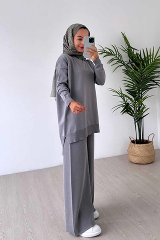 Ka Hijab Işıltılı Merserize Takım - Gri