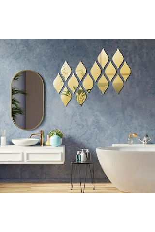 Su Damlası Pleksi Ayna 14x7cm 5 Adet - Gold Gold