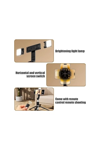 Apple Uyumlu iPhone  15  R1s-l Mini Led Fill Light Tripod Selfie Stick 3 İn 1