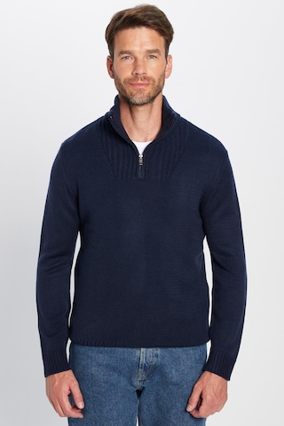 Tudors Erkek Slim Fit Dar Kesim Armürlü Fermuarlı Lacivert Dik Yaka Kazak-31396 Koyu Lacivert