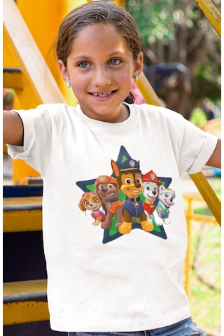 Sevbano Paw Petrol Baskılı Unisex Çizgi Film Çocuk Tişört 1-12 Yaş Beyaz