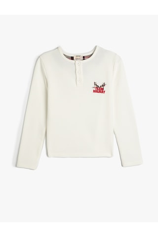 Koton Pijama Üstü İşleme Detaylı Düğmeli Yuvarlak Yaka Uzun Kollu Beyaz 5wlm40017mk