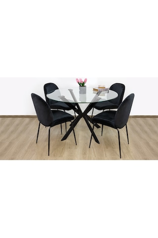 Zalika Siyah Metal&cam Yuvarlak Yemek Masası