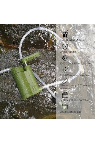 Neevoyu Taşınabilir Su Filtresi - 2000lt Kapasiteli, 0.01 Mikron Hassasiyetli Outdoor Seyahat İçin Ordu Yeşili
