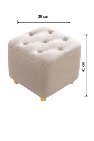 Most Hallow Kapitoneli Kare Puf 03 Bej Kadife Kumaş Evinize Tesl