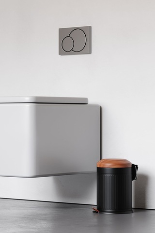 Zift Unique Mat Siyah Çöp Kovası- Vintage Model Ahşap Desenli 5lt Kovalı Çöp Kutusu, Amortisörlü Çöplük Siyah