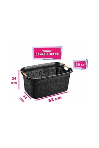 Woow Çamaşır Sepeti - Çamaşır Sepeti - Plastik Sepet 30 Lt - Siyah Siyah