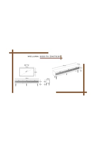 Melura Tv Ünitesi - Tv Sehpası 200 Cm %100 Mdf Lake Ahşap Ayaklı Gri