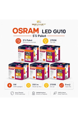 Osram Gu10 Led Ampul 4.5w 2700k Sarı Işık 5 Adet Osram Gu10 Led Ampul 4.5w 2700k Sarı Işık 5 Adet