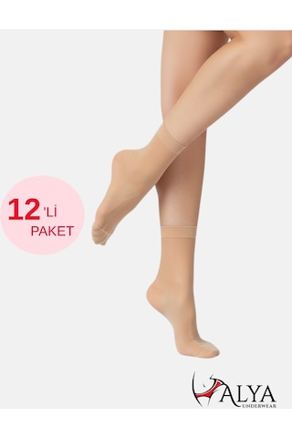Alya Underwear Kadın Parlak Soket Çorap, 15 Den, Fit - 12'li Paket Açık Ten 51 12'li