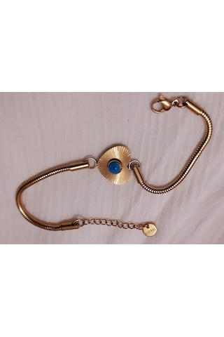 Giftworld Çelik Gold Nazar Boncuklu Kalpli Bileklik Altın