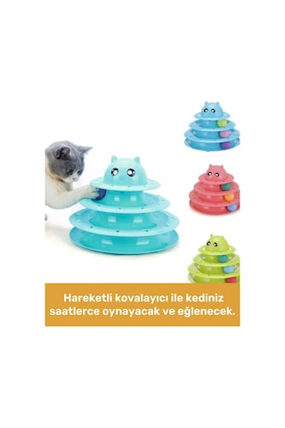 Carlburn Dayanıklı Kaymaz Kauçuk Pedli 3 Toplu Eğlenceli 3 Katlı Kedi Oyuncağı 19.5 x 24 CM