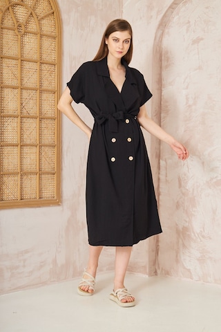 Pasaklı Giyim Kadın Keten Siyah Oversize Geniş Kesim /salaş /uzun Kısa Kollu Yazlık Ceket Elbise 700-3162451