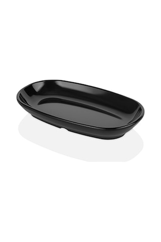 6 Adet 15x9 Cm Melamin Oval Kayık Kahvaltılık Mezelik Makinede Yıkanabilir Siyah Servis Tabağı