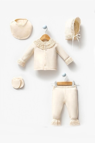 Juniba Kids Lily Kız Bebek Ekru Yakası Fisto Detaylı 5'li Set Ekru
