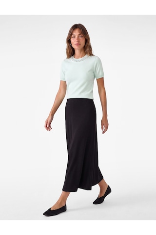 Koton Regular Fit Boncuklu Bisiklet Yaka Kısa Kollu Viskon Triko Kazak Mavi 7wak90135ht