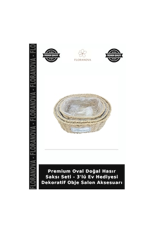 Premium Oval Doğal Hasır Saksı Seti - 3'lü Ev Hediyesi Dekoratif Obje Salon Aksesuarı