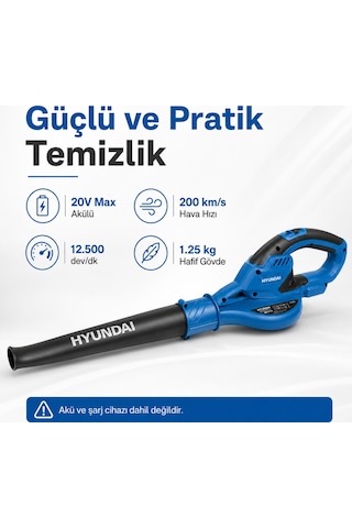 Hyundai Hy20cb 20v Max Akülü Üfleme Cihazı 200 Km/s Hava Hızı Akü Ve Şarj Cihazı Hariç