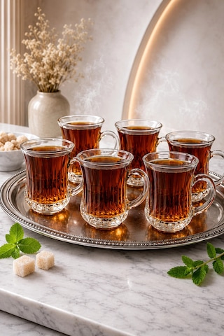 6 Lı Cam Kulplu Çizgili Çay Bardağı Bardak 120ml Pinterest Model Şeffaf