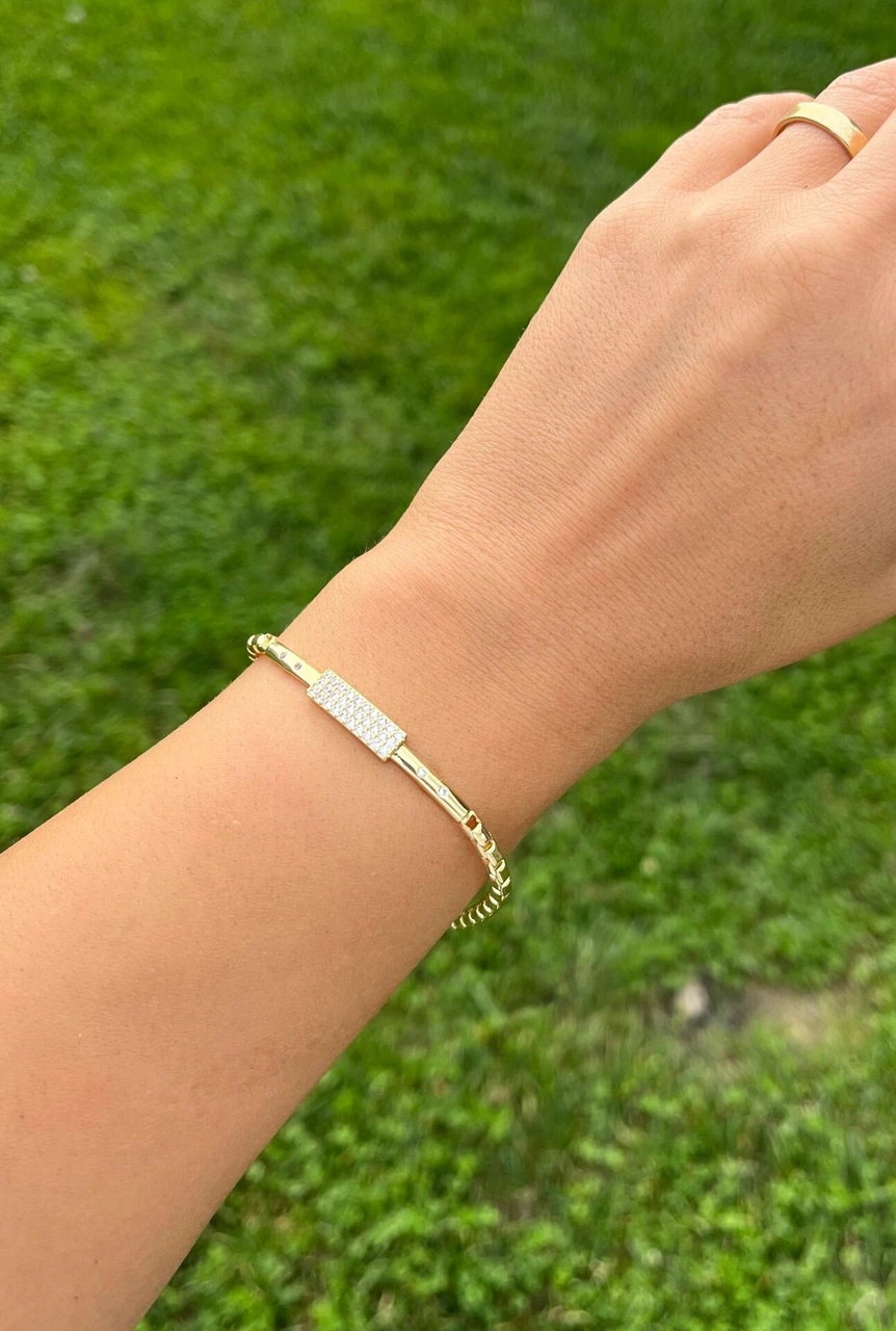 14k Taşlı Plaka Bileklik Çok Renkli