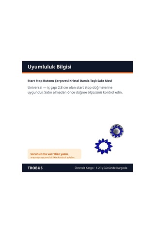 Trobus Start Stop Butonu Çerçevesi Kristal Damla Taşlı Saks Mavi