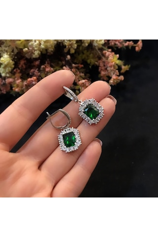 Stella Gümüş Zümrüt Baget Küpe Yeşil