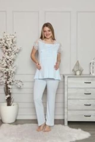Limissi 2208 Mavi Hamile Lohusa Dantelli Pijama Tk