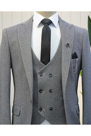Beystil Sivri Yaka Koyu Gri Takım Elbise Elanor- Slim Fit Koyu Gri