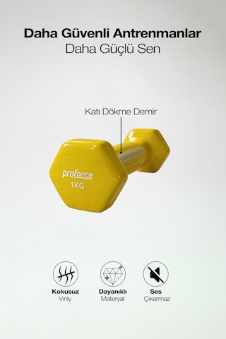 Proforce Vdb Dışı Vinil Kaplı Çelik Döküm Ağırlık Dambıl Sarı 1 KG