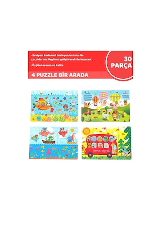 Doerkids Kademeli Taşıtlar Puzzle Eğitici Puzzle 30 Parça 4 In 1