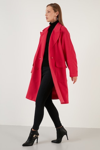 Lela Oversize Çift Düğmeli Kruvaze Yaka Uzun Bayan Kaban 6230043 Fuşya