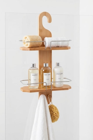 Makri Home Bambu Banyo Düzenleyici Organizer Banyo Köşeliği, Şampuanlık Bej
