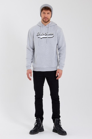 Erkek 3 İplik Pamuklu İçi Polarlı Baskılı Regular Fit Kapüşonlu Kanguru Cepli Gri Sweatshirt Gri