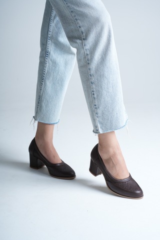 Analin Shoes Kadın Hakiki Deri Günlük Topuklu Ayakkabı Kahve