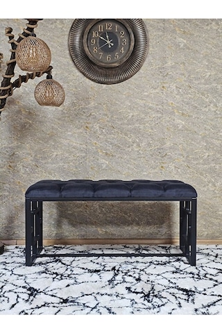 Siyah Boyalı İçi Kareli Diktörtgen 100 Cm X 40 Cm Oturak Puf - Be Çok Renkli