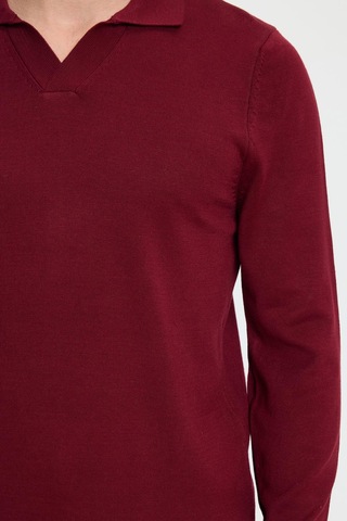Tudors Erkek Standart Fit Normal Kesim Polo V Yaka Bordo Triko Kazak-35697 Bordo