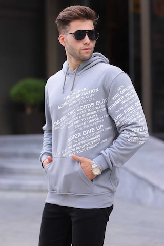 Madmext Boyalı Gri Baskılı Kapüşonlu Sweatshirt 6009 Boyalı Gri