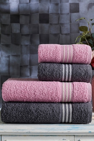 Casnack Veronica 4'lü Banyo Havlu Seti - Pudra-antrasit Pudra - Antrasit
