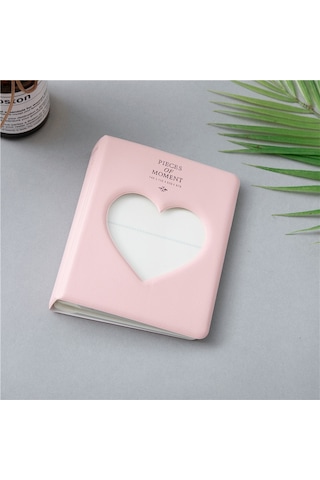 İçi Boş Kalp 64 Cepler Fotoğraf Kitabı Albümü İsim Kartı Tutucu Fujifilm Instax Mini 8 / 7s / 70/25 / 50s / 90 Pembe