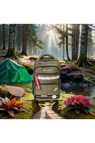 Ççs London 3 Gözlü Sırt Çantası Okul Çantası Spor Çanta Günlük Çanta 51680 Yeşil Desenli