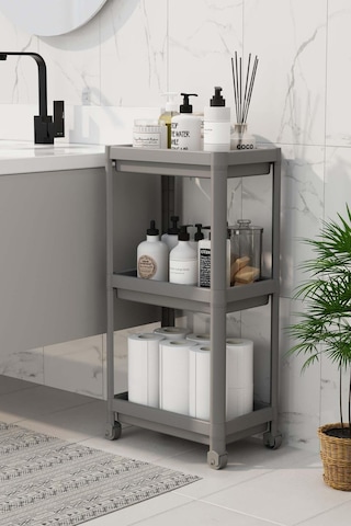 Coverest 3 Katlı Tekerlekli Raf Ünitesi - Banyo & Mutfak Organize Gri